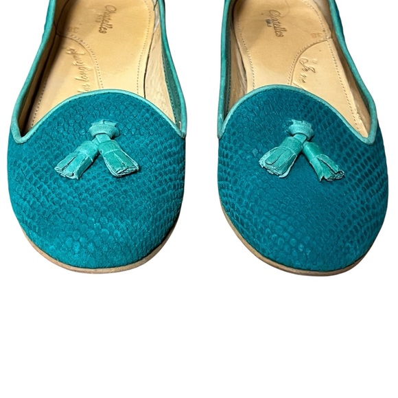 Teal Chatelles Leather Snakeskin Flats Slippers Loafer Tassels — 38 US 7 - Picture 2 of 11